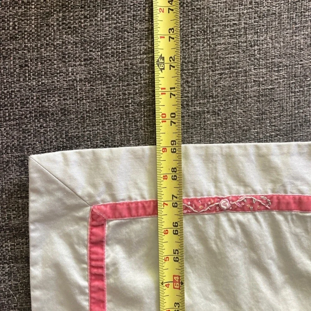 Pier 1 Table Runner 14x69 Light Green Pink Embroider Ribbon Trim Country Cottage